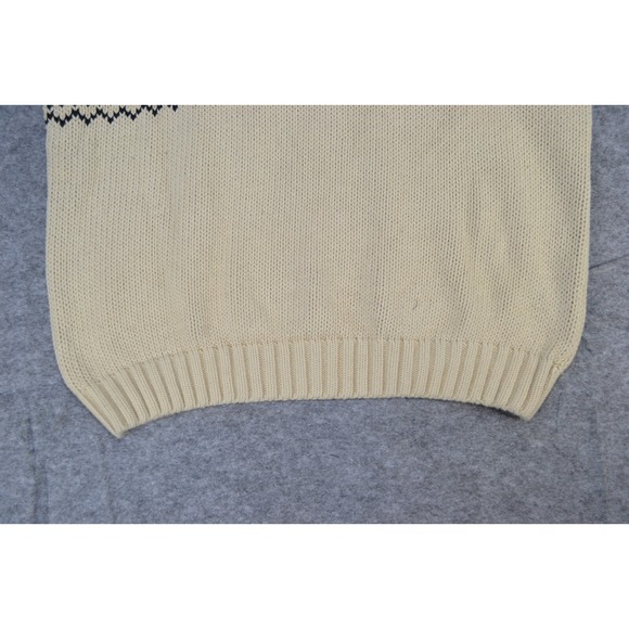 Vintage Tommy Hilfiger Sweater Mens L Ivory Cable Knit Cotton Crewneck Snowflake - Picture 6 of 14